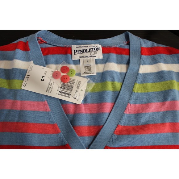 Pendleton Light Blue with Rainbow Multi-Color Striped Cardigan NWT size L - Picture 2 of 4